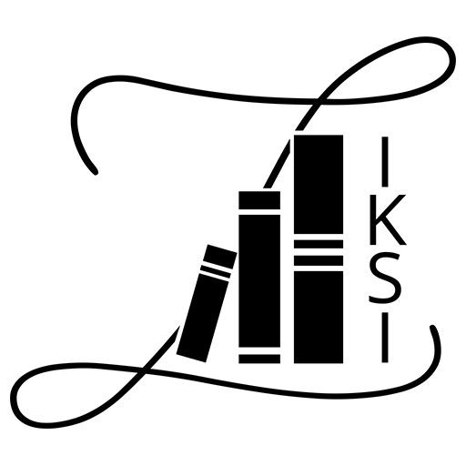 Logo časopisa Zbornik IKSI koji prikazuje stilizovano slovo Z unutar koga su prikazane tri uspravne knjige kao na polici, sa slovima IKSI postavljenim vertikalno pored knjiga.